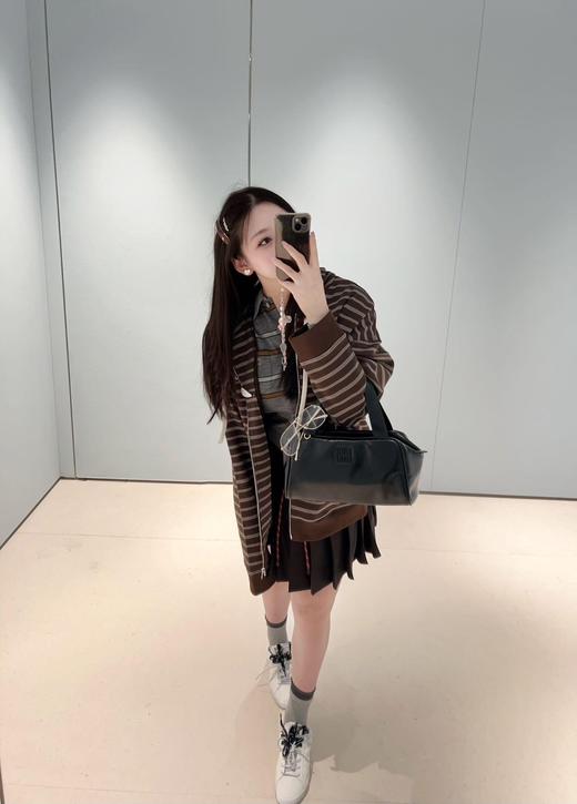 缪缪  25fw早秋新款 咖色条纹棉质拉链连帽卫衣外套（DQJ*MM） 商品图6