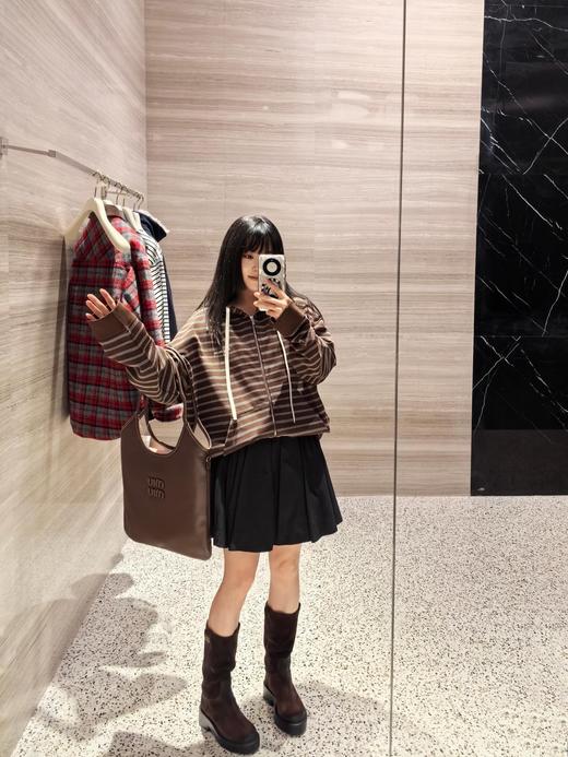 缪缪  25fw早秋新款 咖色条纹棉质拉链连帽卫衣外套（DQJ*MM） 商品图1