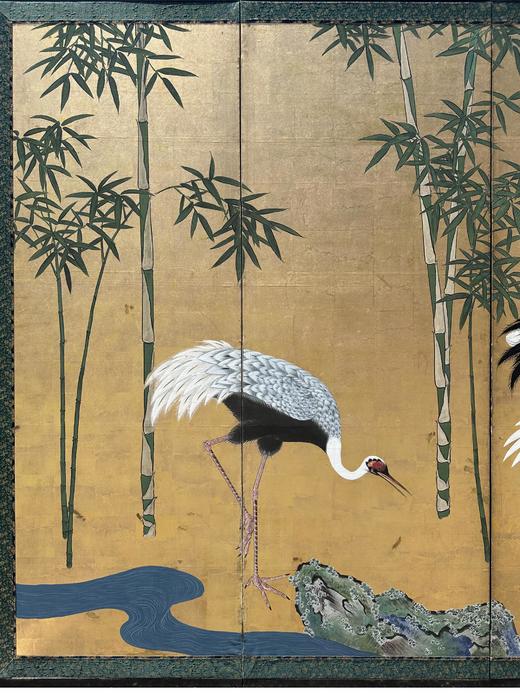 独角鹿西洋古董18世纪日本江户时期出品狩野派风格「竹樱鹤鸣」 主题金地纸本设色六曲屏风 商品图2