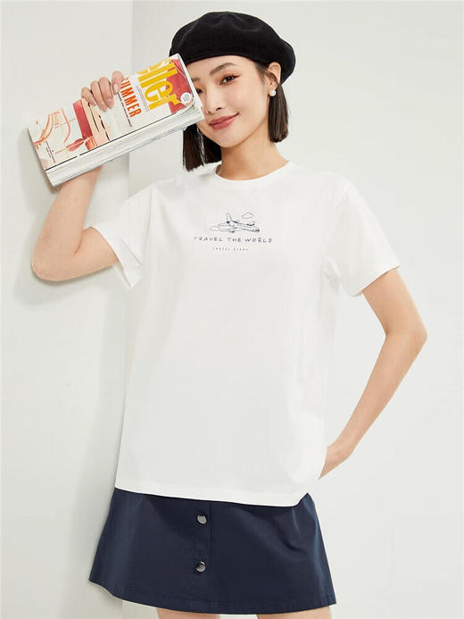 佐丹奴女装棉质针织旅行日记印花圆领短袖T恤13394202 商品图1