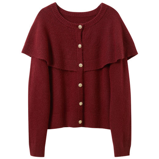 三彩2025冬季新款斗篷针织衫宽松保暖开衫毛衫外套复古上衣M 商品图4