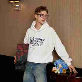 IDEVERRAY早秋新品印花连帽卫衣男女同款宽松长袖外穿白色上衣潮