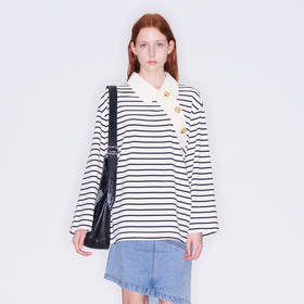 lost in echo2025秋冬新款独特斜门襟精致刺绣休闲宽松全棉POLO衫