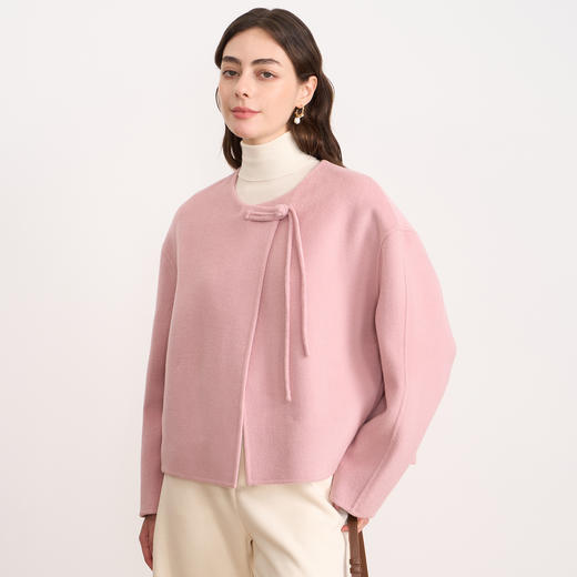 【粉色羊毛呢短外套】EITIE爱特爱温柔气质圆领宽松2025秋冬新款D2503907 商品图1