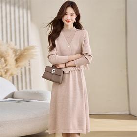 2025新款秋冬咖色感气质中长款过膝半高领毛衣裙两件套打底AIMI1222