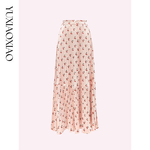 余潇潇【樱桃环游】法式复古樱桃印花高级褶皱垂坠感百搭长款半裙 商品图0