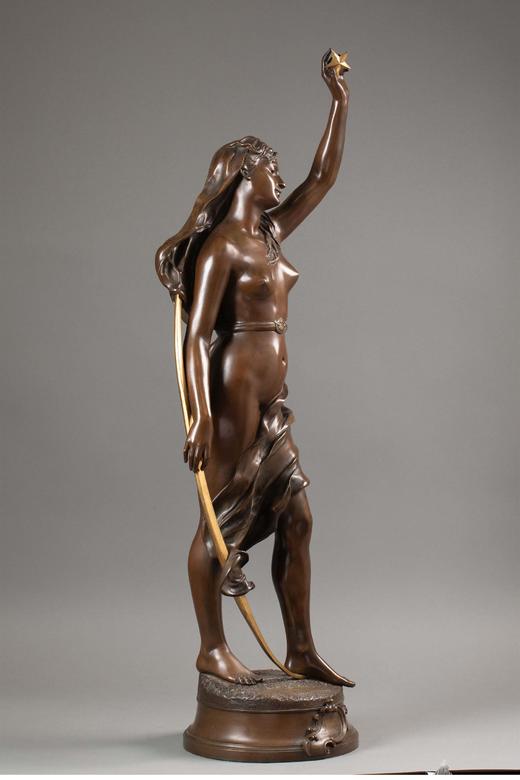 独角鹿西洋古董19世纪法国雕塑艺术家Henri Levasseur签名创作出品人物主题青铜鎏金雕塑艺术摆件 商品图1