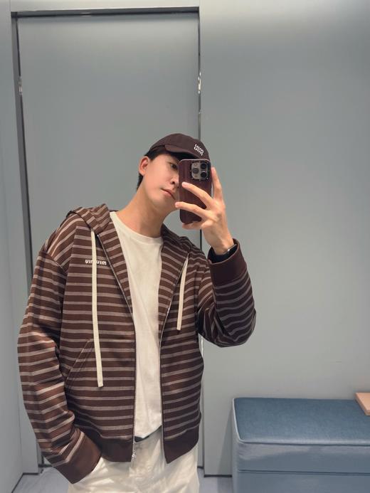 缪缪  25fw早秋新款 咖色条纹棉质拉链连帽卫衣外套（DQJ*MM） 商品图4