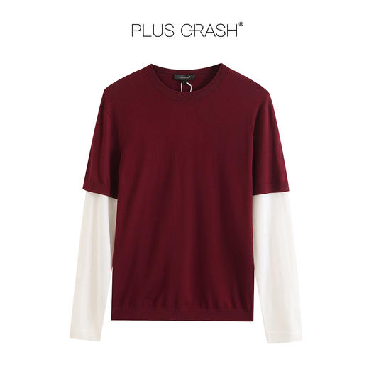 PLUS CRASH纯羊毛100%春秋新拼接假两件长袖针织衫打底衫男女同款 商品图8