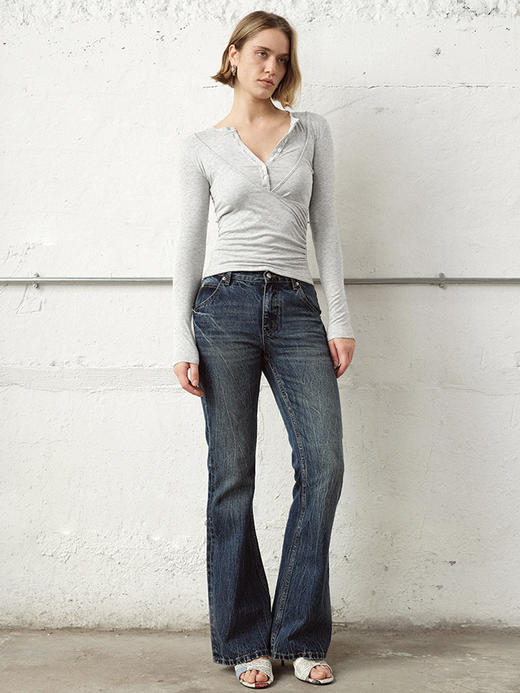 TR她热 灰调序曲 灰色交叉褶皱设计叠穿修身显瘦上衣打底衫 商品图3