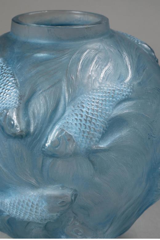 独角鹿西洋古董法国顶级水晶工坊莱俪LALIQUE设计出品「Formose 锦鲤」主题蓝色欧泊水晶花瓶古董摆件 商品图2