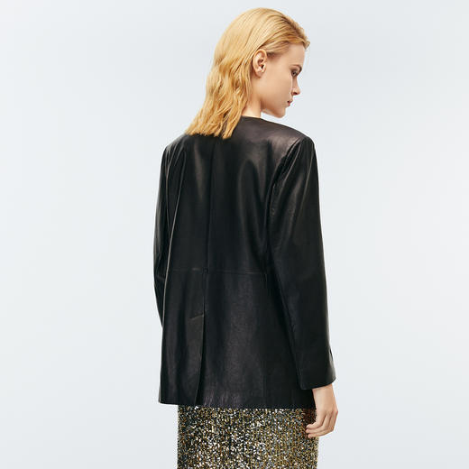 EITIE爱特爱秋季新款时尚休闲收腰显瘦黑色皮衣外套7993601 商品图4