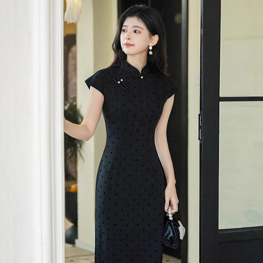 波点年轻款国风中式日常改良旗袍2025新款少女复古修身短袖春夏季 商品图4