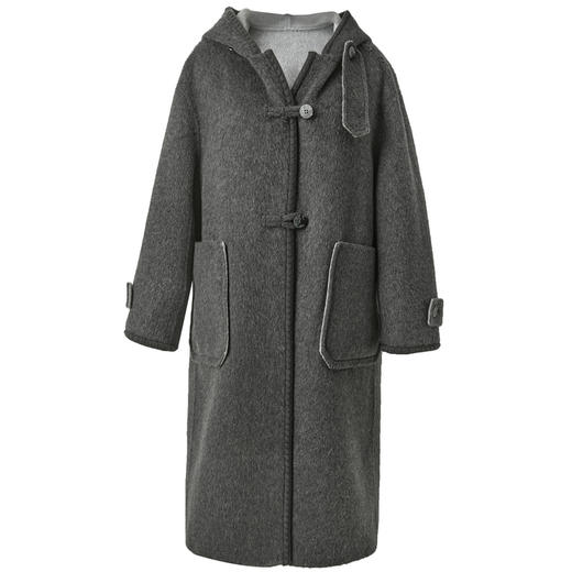 【社群秒杀】三彩2025冬季新款两穿连帽宽松长款双面呢大衣绵羊毛毛呢外套M 商品图4