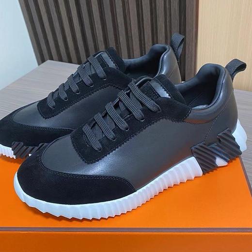 欧美新款H家休闲情侣运动鞋飞织真皮透气舒适系带拼色跑步鞋 商品图2