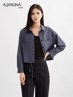 【时髦单品】阿菁娜复古细格纹通勤百搭贴袋衬衫F30Q202007