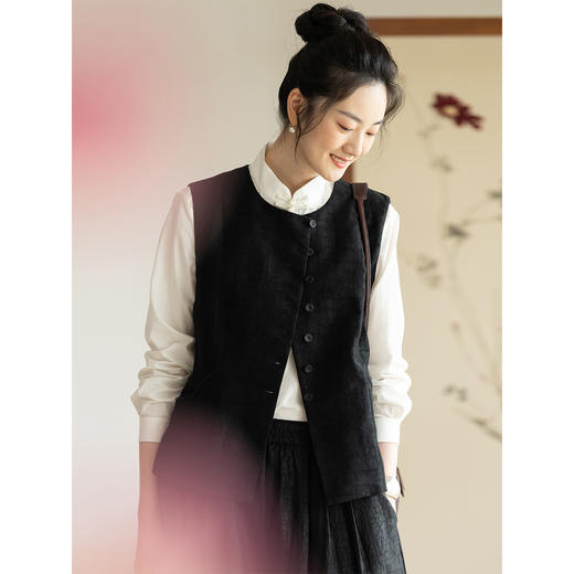 牧衣游原创 重磅26姆米香云纱龟裂纹绿染马夹复古中式开衫 喻然 商品图1