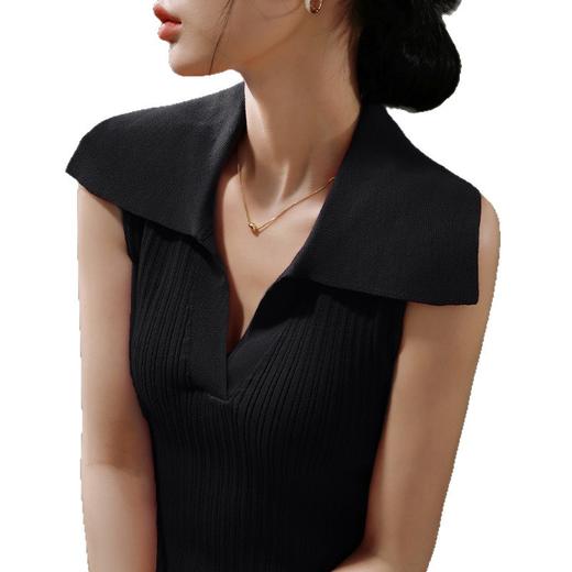 针织打底背心女2025年新款女装复古翻领显瘦外穿V领短款内搭上衣 商品图4