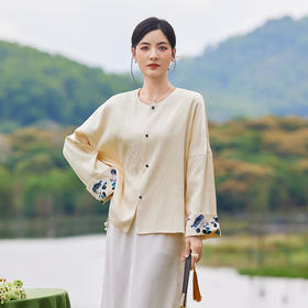 【新中式长袖外套】2025春装新女士复古绣花圆领气质显瘦短款上衣