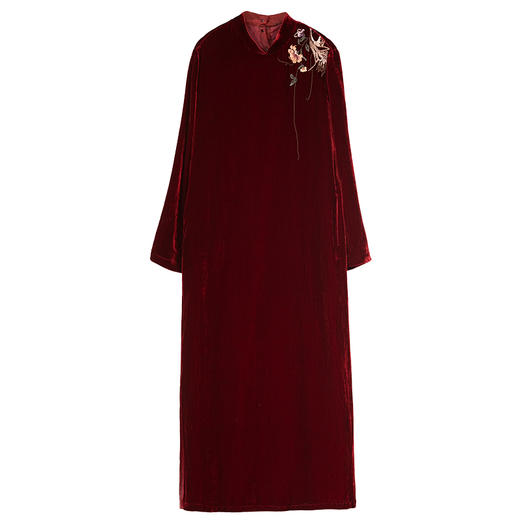 牧衣游原创 丝绒手工刺绣连衣裙女秋季红色宽松中式改良旗袍 苍陌 商品图4