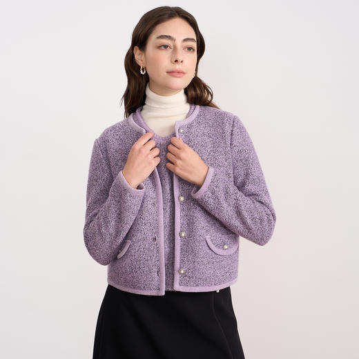 EITIE爱特爱精致小香风紫色法式通勤优雅直筒短外套2025秋冬新款D2503909 商品图1