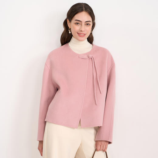 【粉色羊毛呢短外套】EITIE爱特爱温柔气质圆领宽松2025秋冬新款D2503907 商品图2