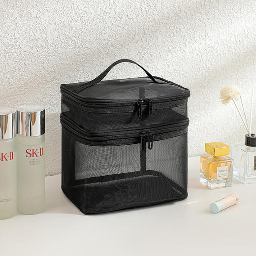 【出差旅行必备🔥】新款网纱化妆包旅行化妆品收纳袋，大容量双层透明网布洗漱包💄透明设计超贴心，收纳分类一步到位✨折叠轻便不占地，出差度假全搞定！ 商品图9