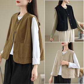 GYH 9539休闲简约大码宽松显瘦口袋背心上衣马甲