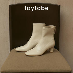 faytobe 弹力羊皮瘦瘦靴秋冬新款休闲百搭中筒高跟短靴女极简靴子