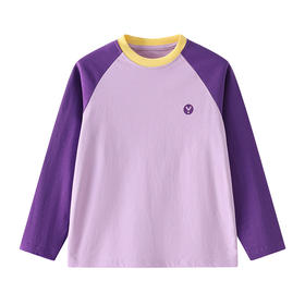 【七个萄子儿童圆领撞色插肩袖打底衫R279125】吸睛撞色款，吸湿排汗透气百搭，棉感亲肤，学院风时尚穿搭