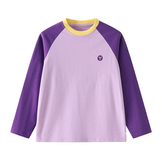 【七个萄子儿童圆领撞色插肩袖打底衫R279125】吸睛撞色款，吸湿排汗透气百搭，棉感亲肤，学院风时尚穿搭 商品图0