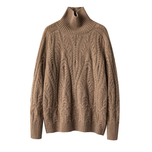 【LP原版棒针】100纯山羊绒高领堆领两穿立体绞花冬季R2135 商品图2