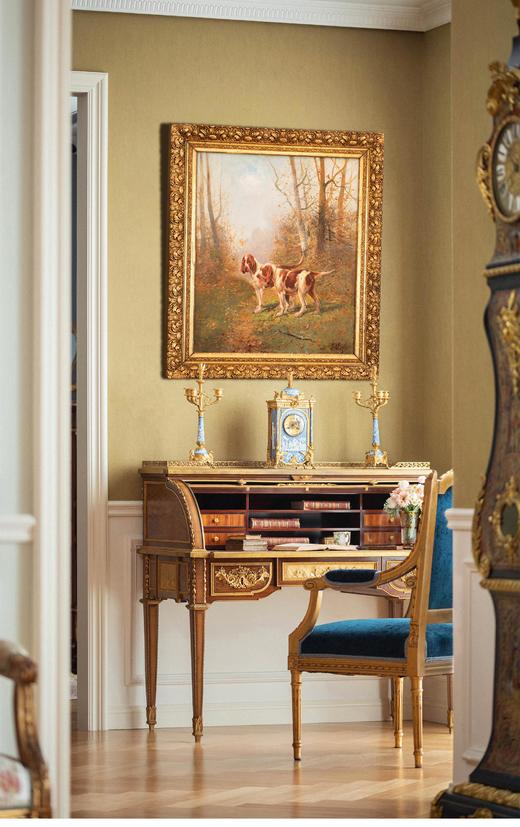 独角鹿西洋古董法国画家Eugène Petit签名创作动物主题布面油画《猎犬》 商品图0