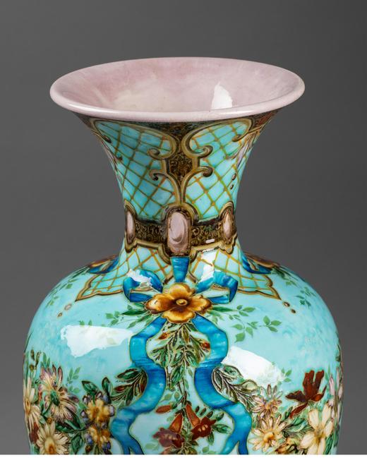 独角鹿西洋古董法国大师Théodore Deck彩釉陶瓷古董花瓶艺术摆件一对 商品图4