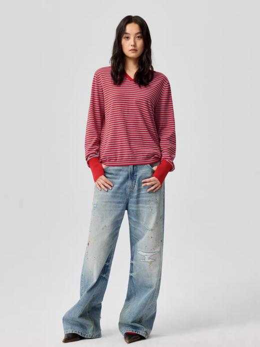 Simple Project/K252600/蓝色A形泥点破坏牛仔裤 商品图3