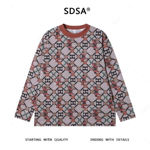 T4815SDSA男士秋冬新款痞帅男装潮牌满印字母花卉圆领长袖T恤时尚宽松 商品图1