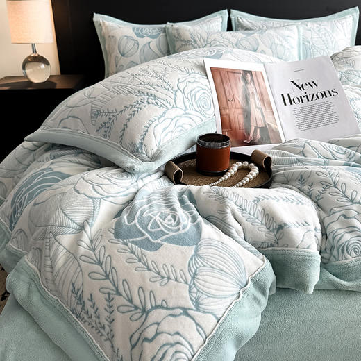 自然醒A类5D立体浮雕宽边牛奶绒四件套高档法兰珊瑚绒床单被套秋冬季轻奢床品QJ 商品图12