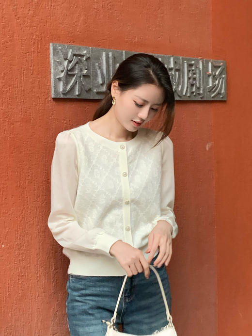 【百图lulu定制】【琥珀针织衫】花朵提花   螺纹收口 长袖针织衫 商品图1