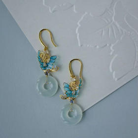 龢盒原创 9k金镶白冰翡翠平安圈耳环手链套装