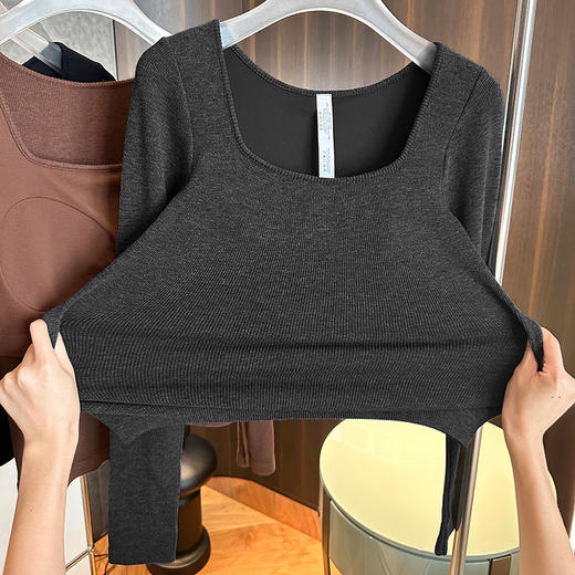 ³ 【男姐同款日本代工厂带胸垫罗纹长袖衫】复古方领 可内搭可单穿 XN03-CRMM-BSPK 商品图4