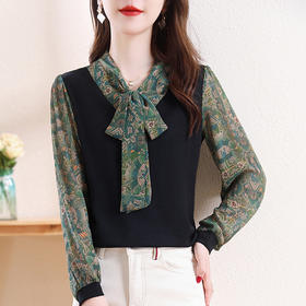 KQL E324N9938蝴蝶结衬衫假两件时尚减龄显瘦上衣