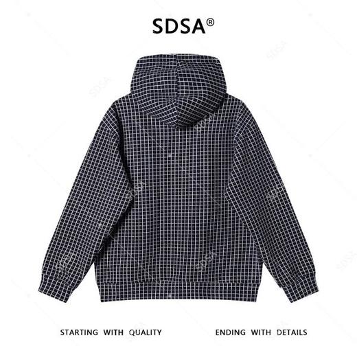 WY1086SDSA男士秋冬新款痞帅男装撞色格纹格子设计抽绳连帽卫衣复古百搭 商品图5