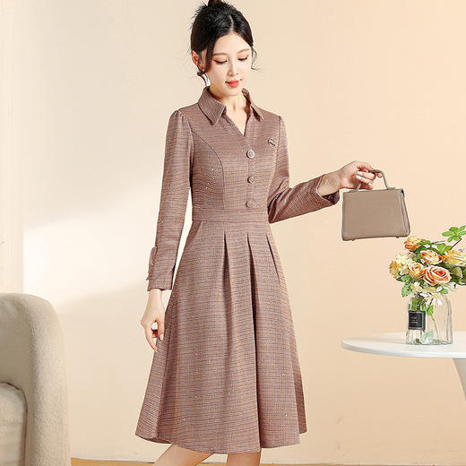 QYMYIYI-ASX2532-Y2025年春秋季新款时尚连衣裙女妈妈装高腰中长款A字裙 商品图1