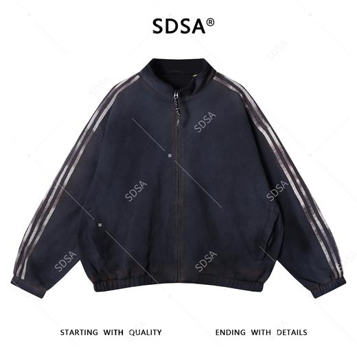 38292SDSA男士秋冬新款痞帅男装潮牌肌理感三条杠立领拉链卫衣外套百搭 商品图1