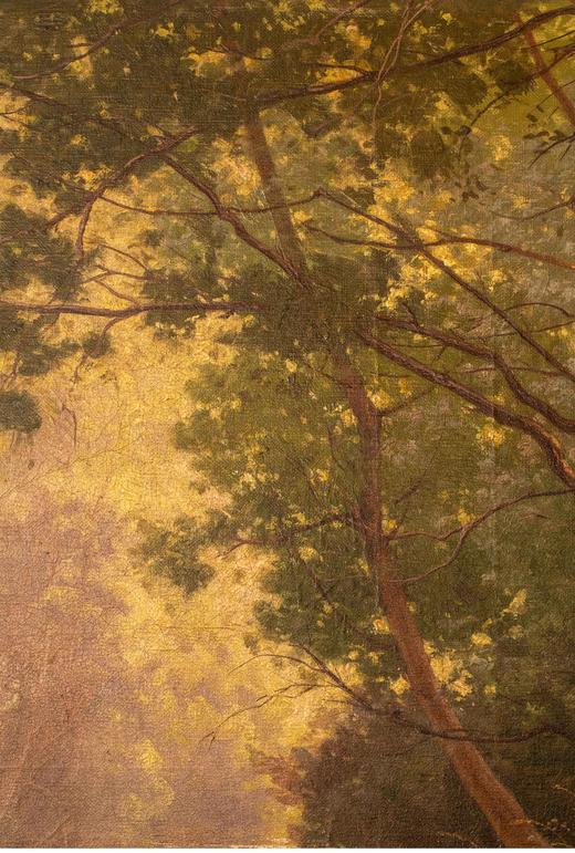 独角鹿西洋古董法国画家René Charles Edmond His签名创作河畔风景主题布面古董油画 商品图3