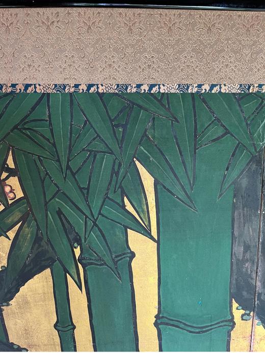 独角鹿西洋古董18世纪日本江户时期出品狩野派风格「竹岸群鹤」主题金地纸本设色六曲古董屏风 商品图5