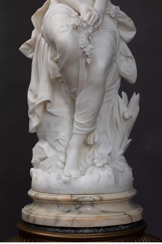 【已售】独角鹿西洋古董法国雕塑家Hippolyte Moreau签名创作女性人物主题卡拉拉大理石雕塑作品《梦》 商品图4