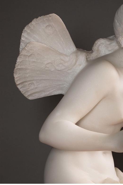独角鹿西洋古董法国出品新艺术风格女性人物主题白色大理石古董雕塑作品《蜻蜓与蝴蝶》 商品图5