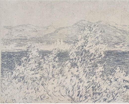 独角鹿西洋古董1892年代法国巴黎Belfond & Cie出版印象派大师莫奈授权版画家Georges William Thornley出品限量石版画作品《昂蒂布海角远眺》 商品图4