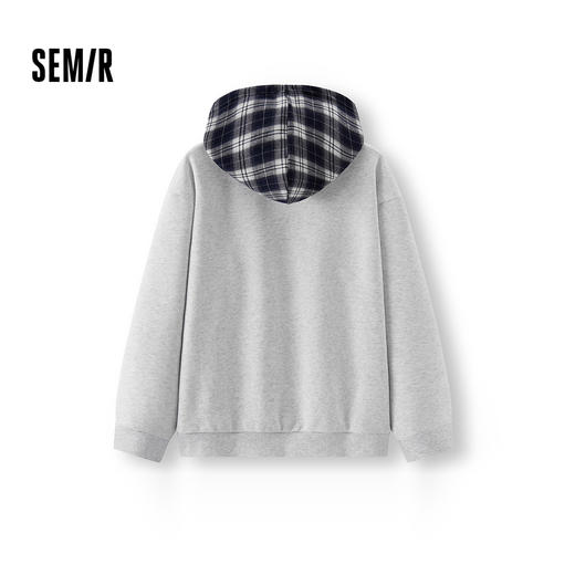 商场同款|森马卫衣男秋装假两件2025新款拼接格纹连帽上衣复古潮 商品图1